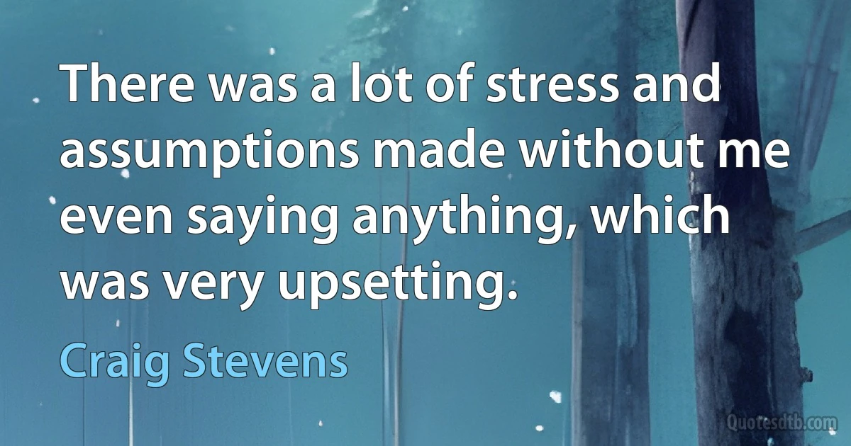 There was a lot of stress and assumptions made without me even saying anything, which was very upsetting. (Craig Stevens)