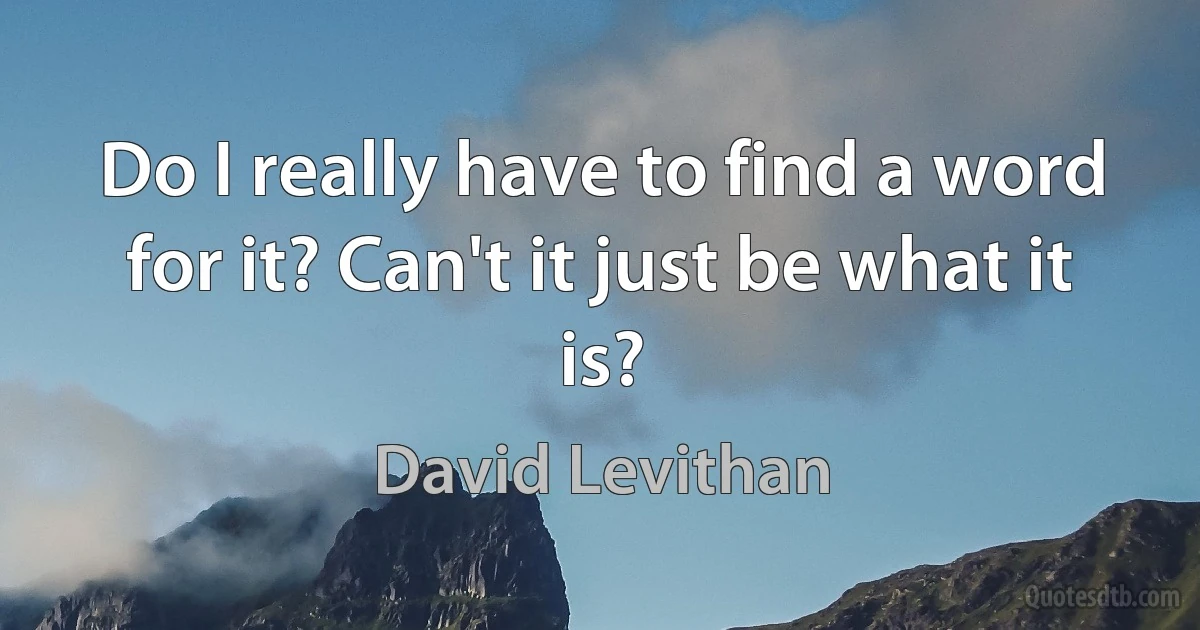 Do I really have to find a word for it? Can't it just be what it is? (David Levithan)