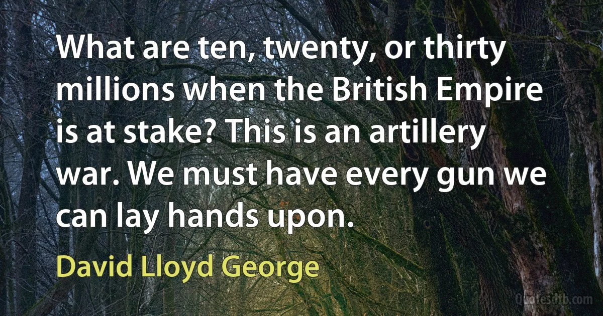 What are ten, twenty, or thirty millions when the British Empire is at stake? This is an artillery war. We must have every gun we can lay hands upon. (David Lloyd George)