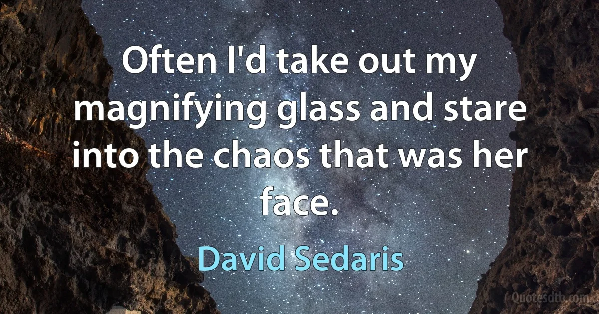 Often I'd take out my magnifying glass and stare into the chaos that was her face. (David Sedaris)