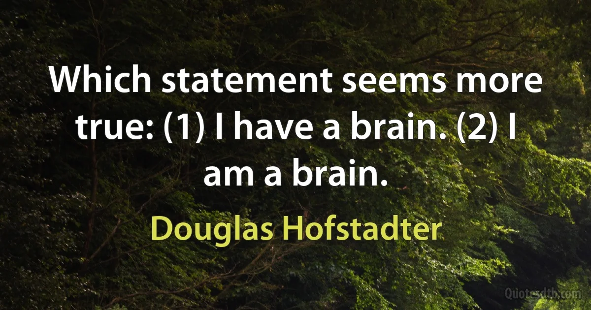 Which statement seems more true: (1) I have a brain. (2) I am a brain. (Douglas Hofstadter)