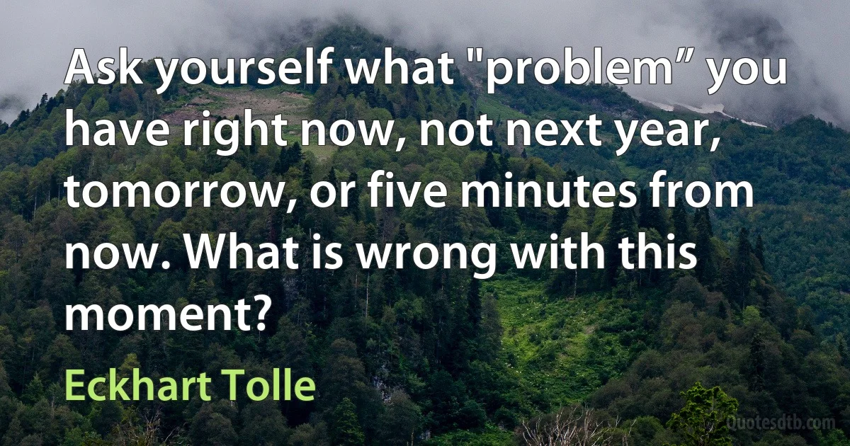 Ask yourself what "problem” you have right now, not next year, tomorrow, or five minutes from now. What is wrong with this moment? (Eckhart Tolle)