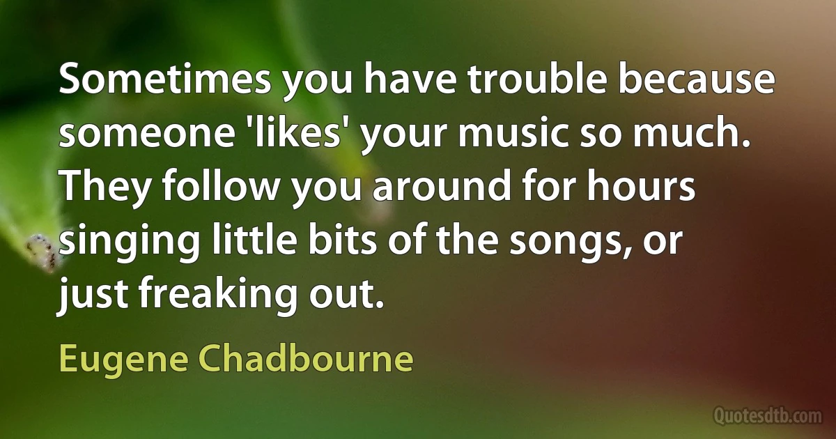 Sometimes you have trouble because someone 'likes' your music so much. They follow you around for hours singing little bits of the songs, or just freaking out. (Eugene Chadbourne)