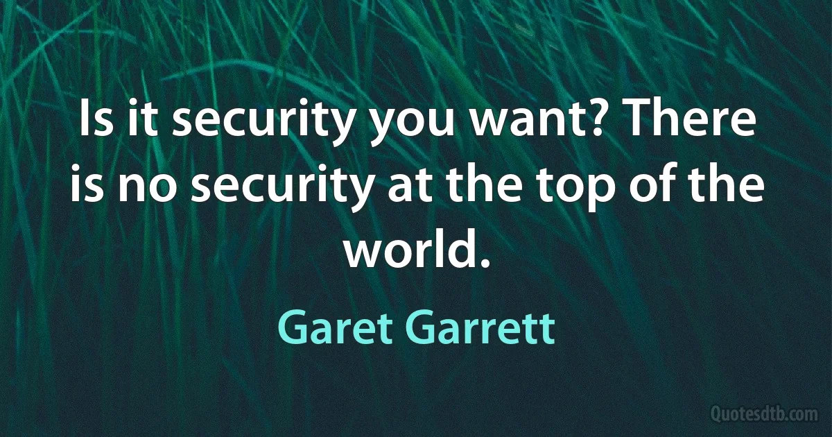 Is it security you want? There is no security at the top of the world. (Garet Garrett)