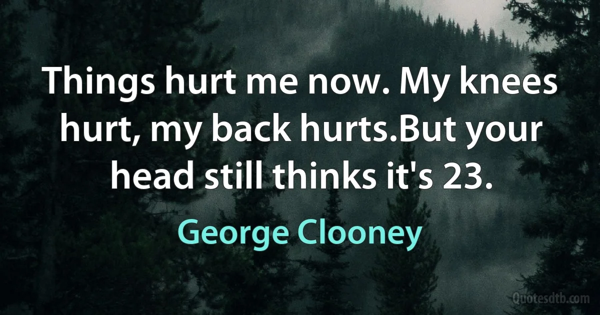 Things hurt me now. My knees hurt, my back hurts.But your head still thinks it's 23. (George Clooney)