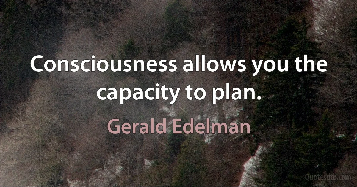 Consciousness allows you the capacity to plan. (Gerald Edelman)