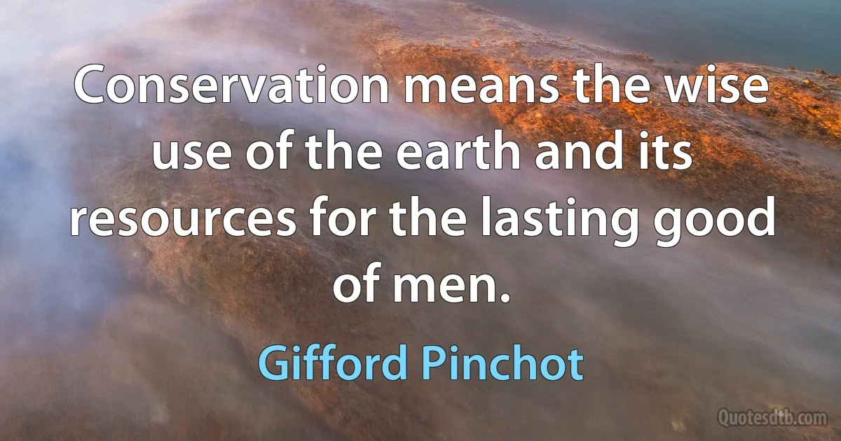 Conservation means the wise use of the earth and its resources for the lasting good of men. (Gifford Pinchot)