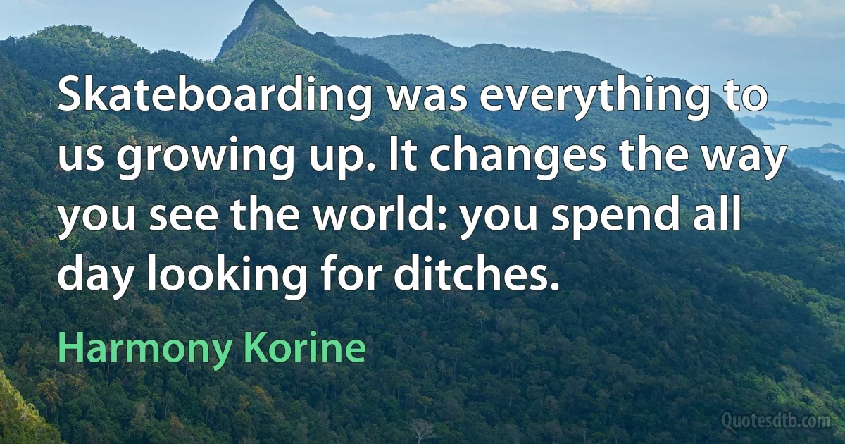 Skateboarding was everything to us growing up. It changes the way you see the world: you spend all day looking for ditches. (Harmony Korine)