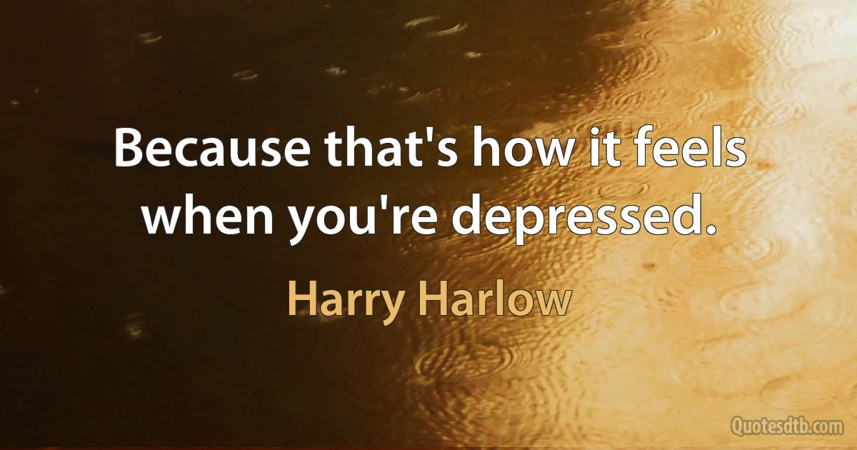 Because that's how it feels when you're depressed. (Harry Harlow)