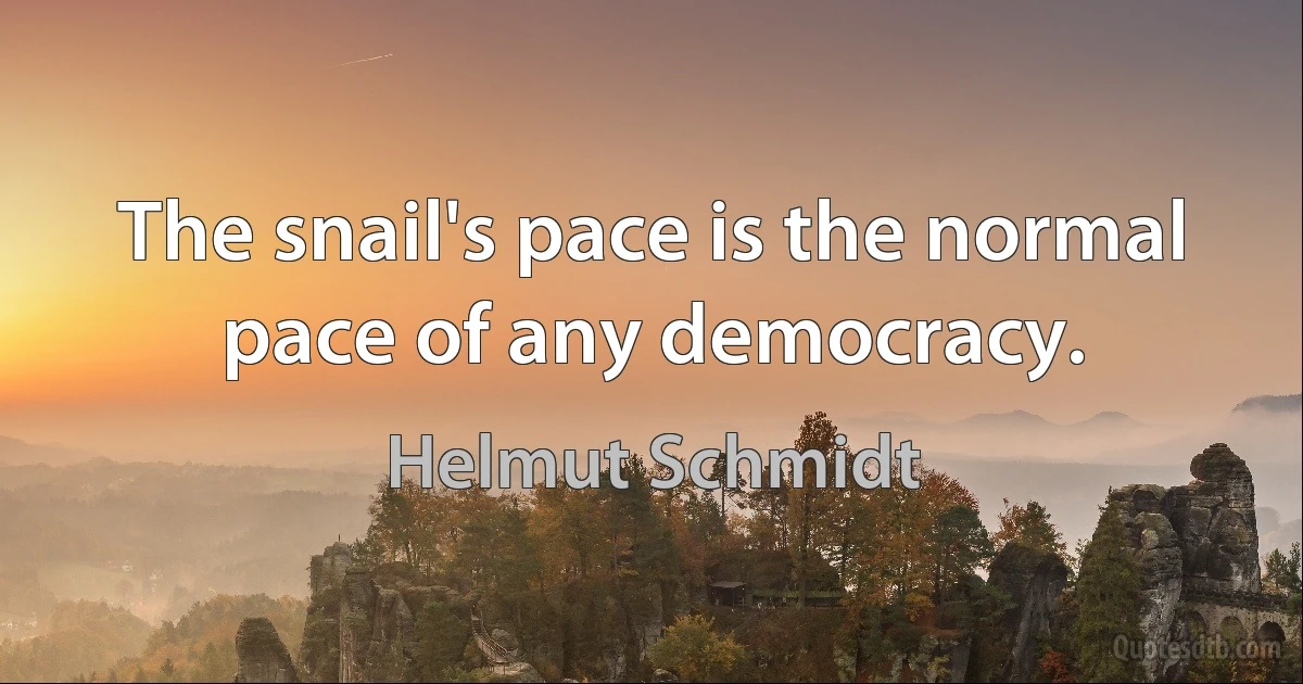 The snail's pace is the normal pace of any democracy. (Helmut Schmidt)