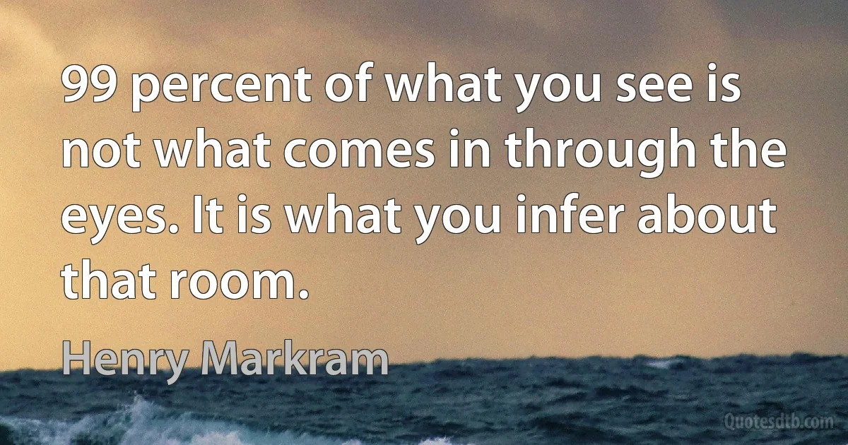 99 percent of what you see is not what comes in through the eyes. It is what you infer about that room. (Henry Markram)