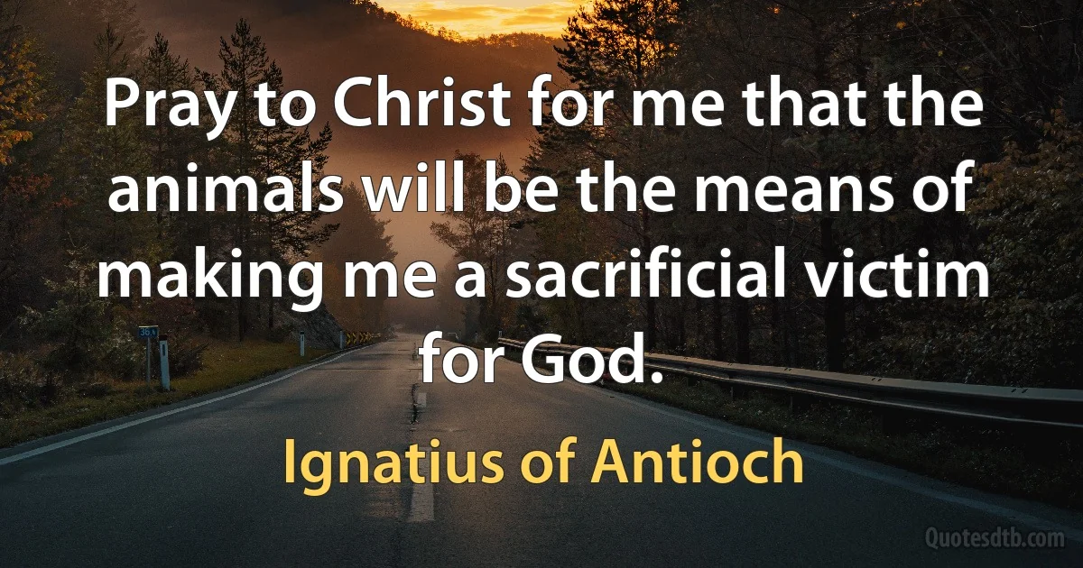 Pray to Christ for me that the animals will be the means of making me a sacrificial victim for God. (Ignatius of Antioch)