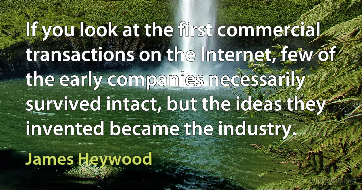 If you look at the first commercial transactions on the Internet, few of the early companies necessarily survived intact, but the ideas they invented became the industry. (James Heywood)