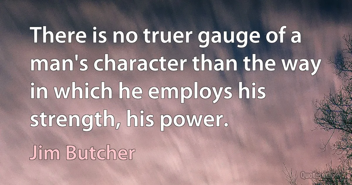 There is no truer gauge of a man's character than the way in which he employs his strength, his power. (Jim Butcher)