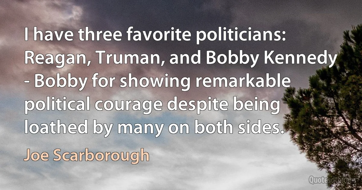 I have three favorite politicians: Reagan, Truman, and Bobby Kennedy - Bobby for showing remarkable political courage despite being loathed by many on both sides. (Joe Scarborough)