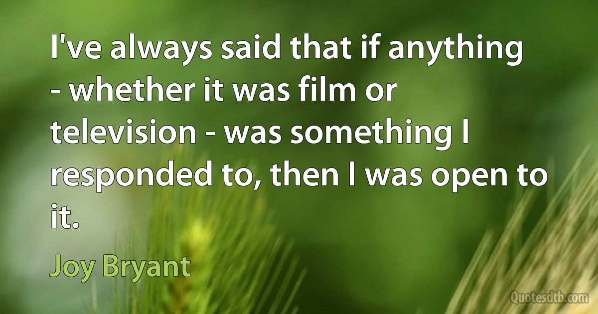 I've always said that if anything - whether it was film or television - was something I responded to, then I was open to it. (Joy Bryant)