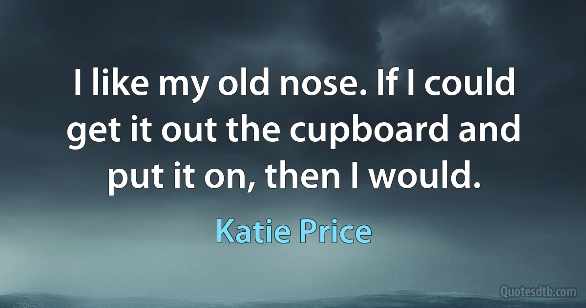 I like my old nose. If I could get it out the cupboard and put it on, then I would. (Katie Price)