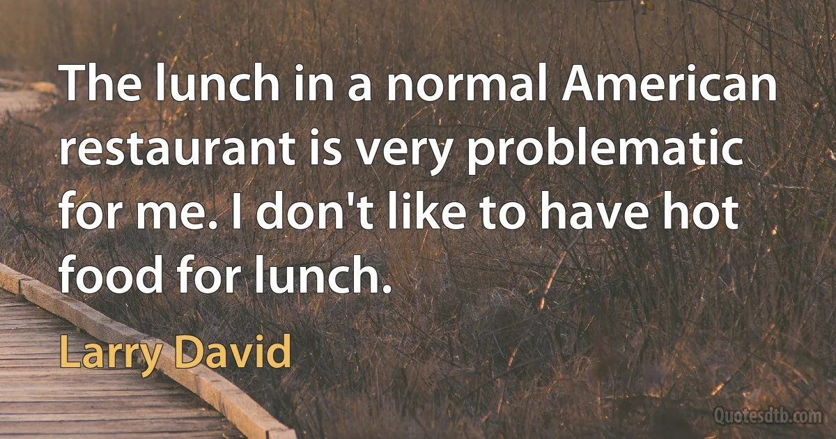 The lunch in a normal American restaurant is very problematic for me. I don't like to have hot food for lunch. (Larry David)