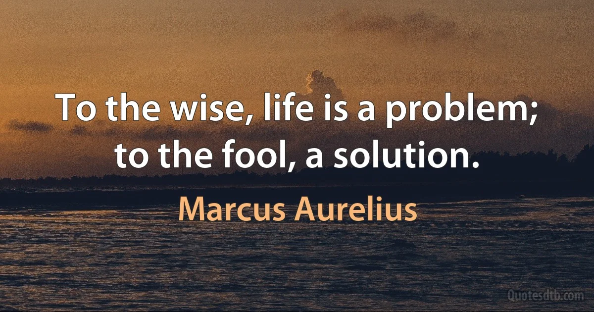 To the wise, life is a problem; to the fool, a solution. (Marcus Aurelius)