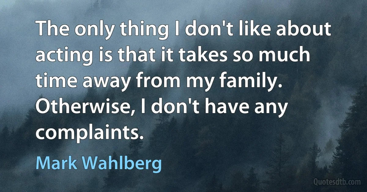 The only thing I don't like about acting is that it takes so much time away from my family. Otherwise, I don't have any complaints. (Mark Wahlberg)