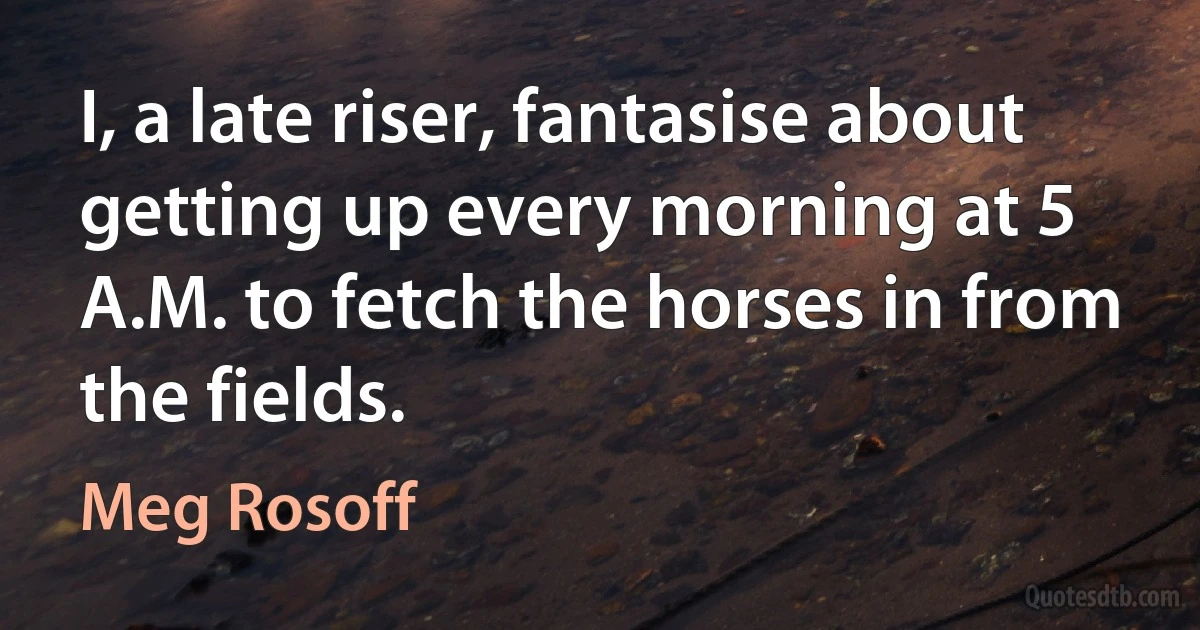 I, a late riser, fantasise about getting up every morning at 5 A.M. to fetch the horses in from the fields. (Meg Rosoff)