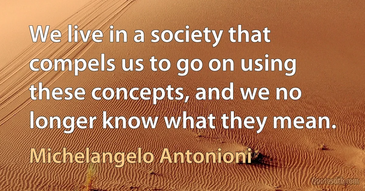 We live in a society that compels us to go on using these concepts, and we no longer know what they mean. (Michelangelo Antonioni)