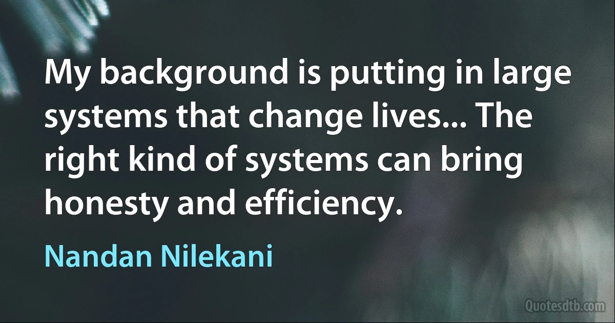 My background is putting in large systems that change lives... The right kind of systems can bring honesty and efficiency. (Nandan Nilekani)