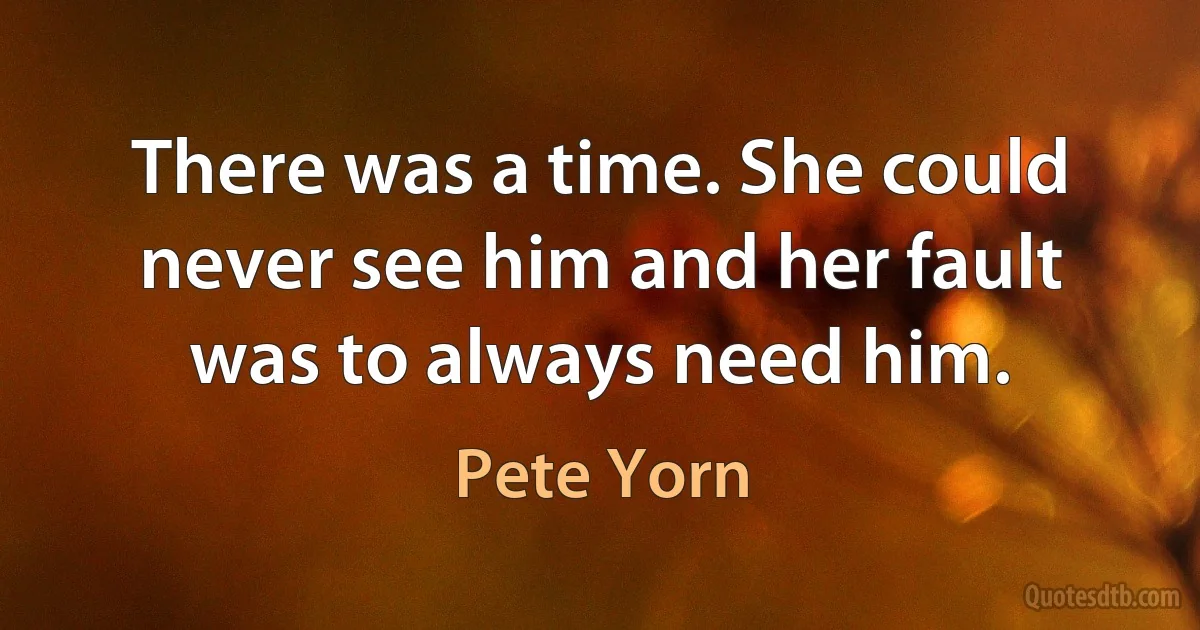 There was a time. She could never see him and her fault was to always need him. (Pete Yorn)