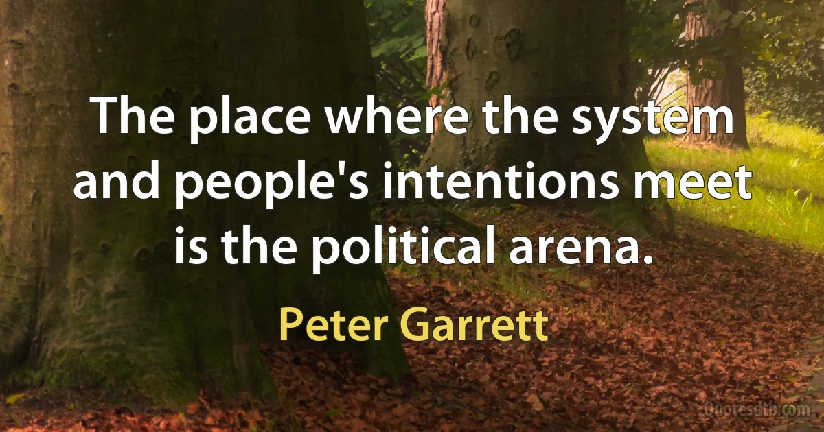 The place where the system and people's intentions meet is the political arena. (Peter Garrett)