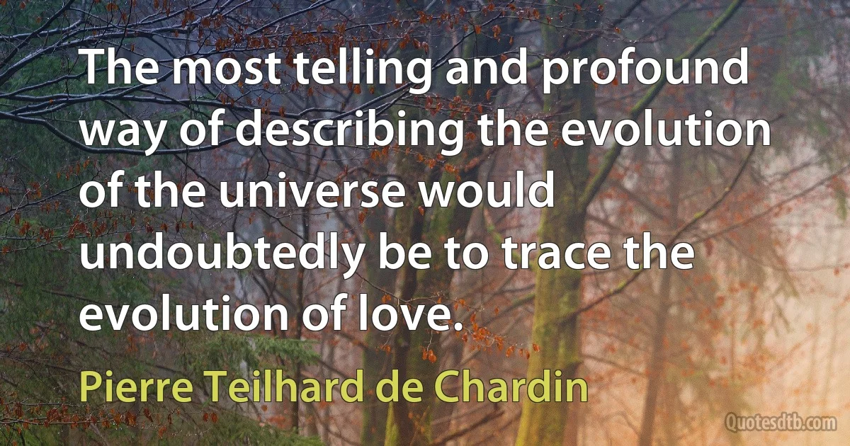 The most telling and profound way of describing the evolution of the universe would undoubtedly be to trace the evolution of love. (Pierre Teilhard de Chardin)