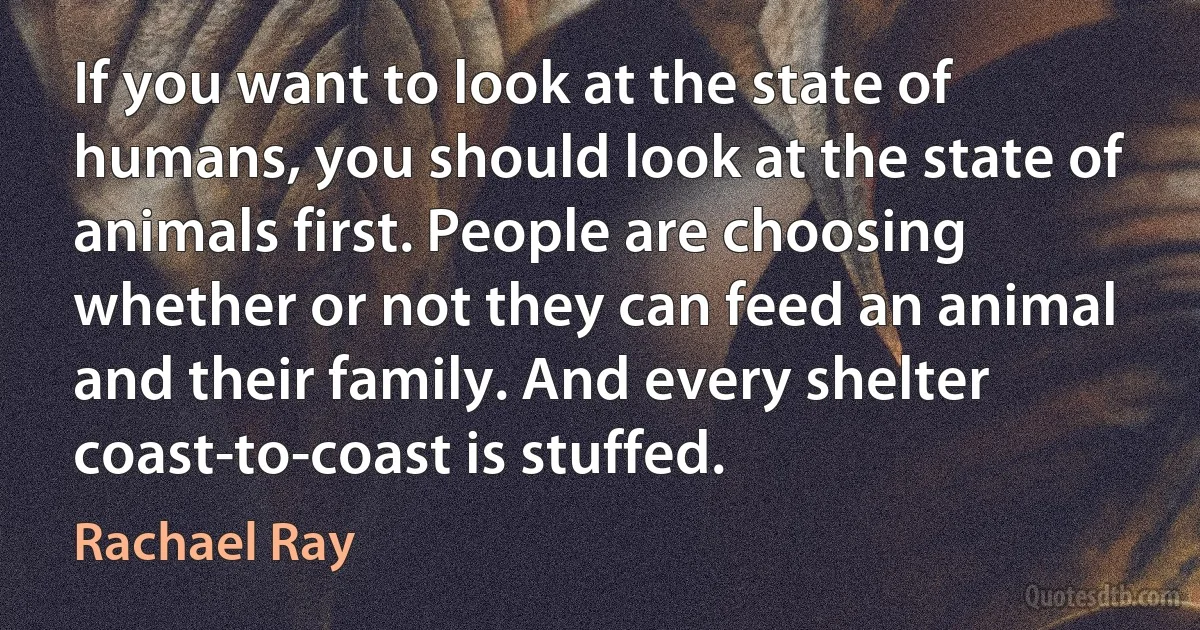 If you want to look at the state of humans, you should look at the state of animals first. People are choosing whether or not they can feed an animal and their family. And every shelter coast-to-coast is stuffed. (Rachael Ray)