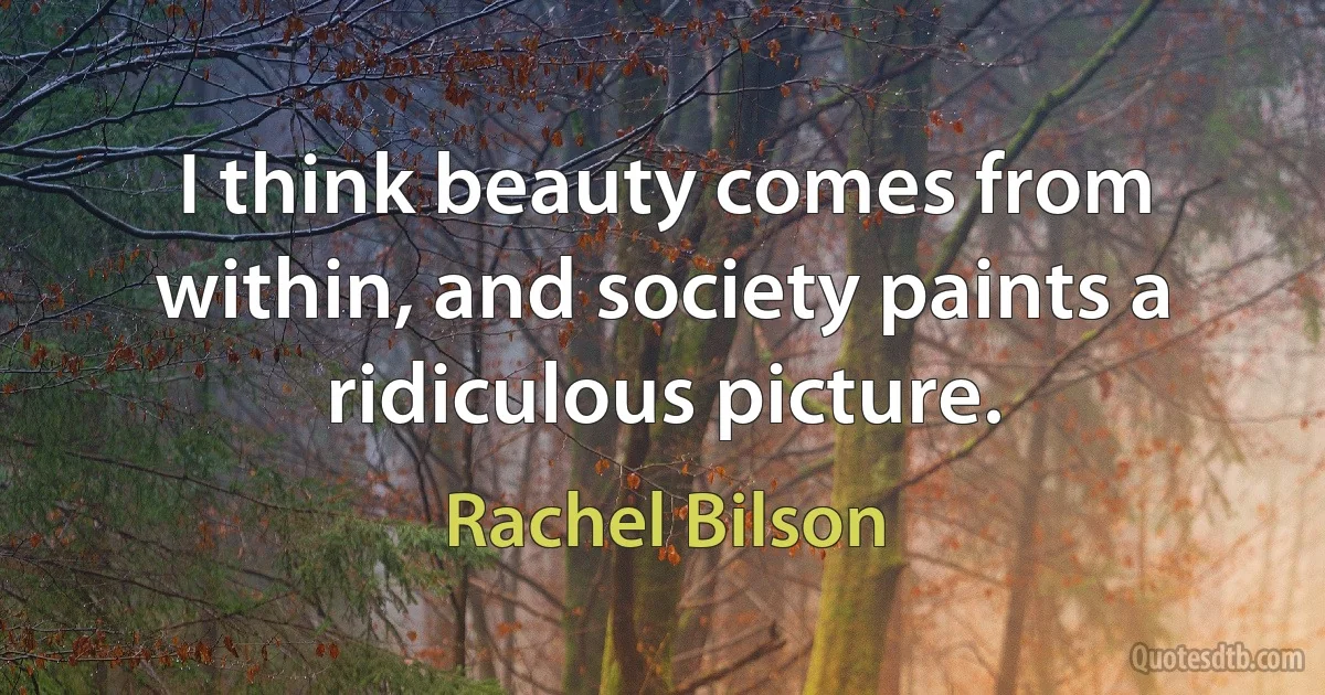 I think beauty comes from within, and society paints a ridiculous picture. (Rachel Bilson)