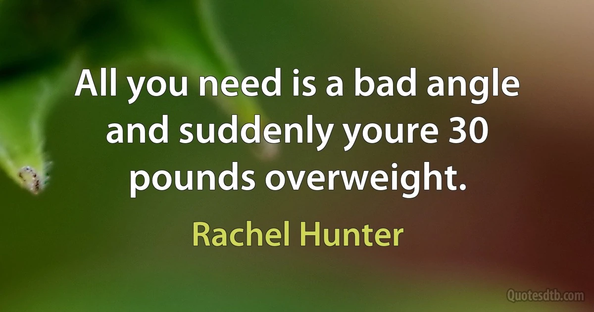 All you need is a bad angle and suddenly youre 30 pounds overweight. (Rachel Hunter)