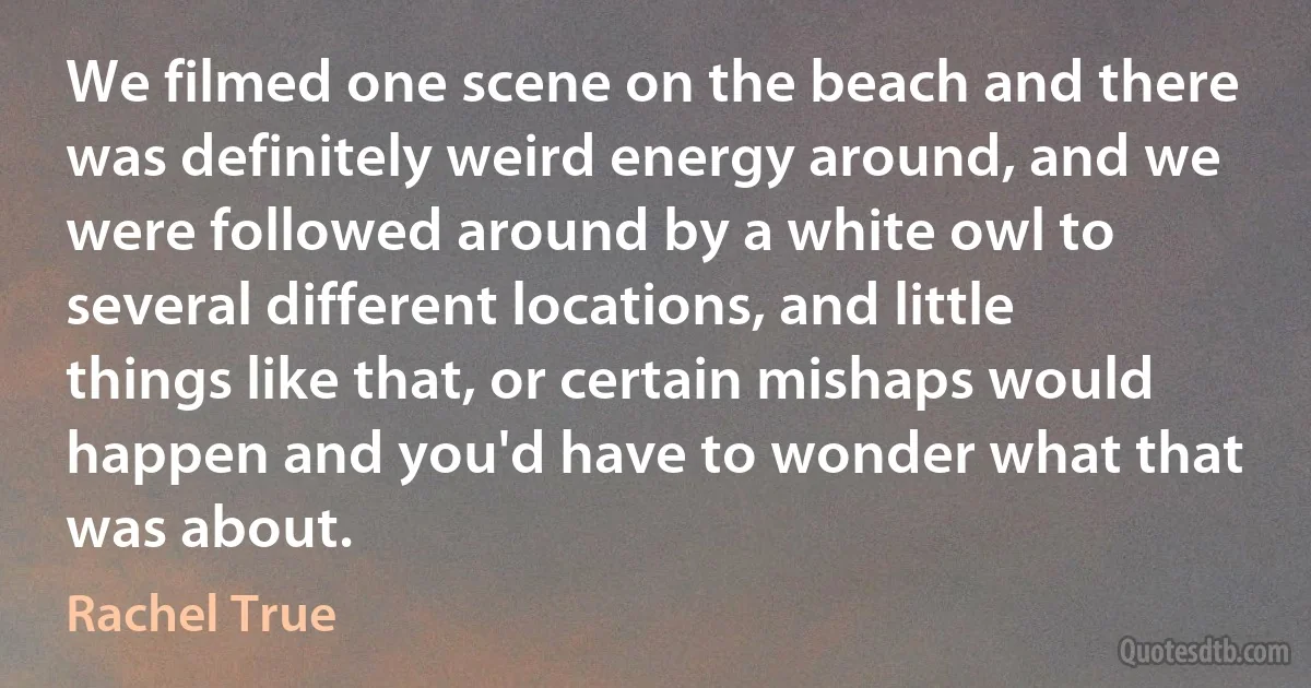 We filmed one scene on the beach and there was definitely weird energy around, and we were followed around by a white owl to several different locations, and little things like that, or certain mishaps would happen and you'd have to wonder what that was about. (Rachel True)