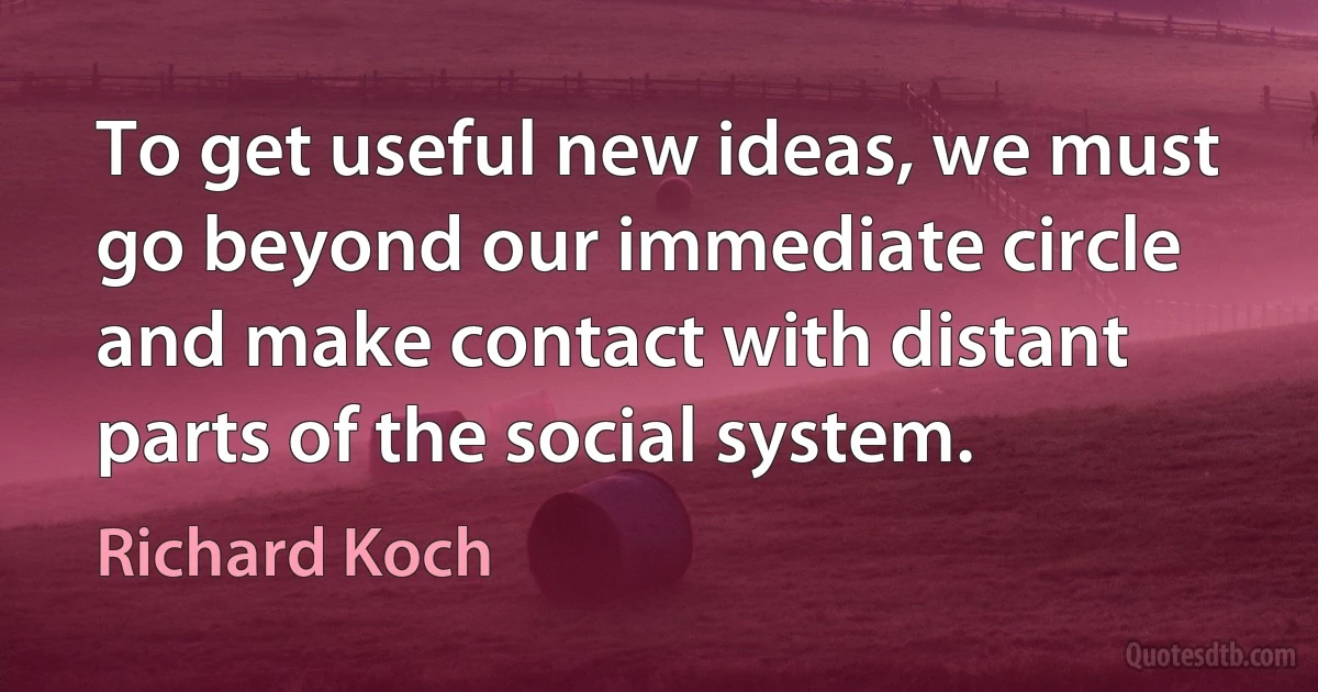 To get useful new ideas, we must go beyond our immediate circle and make contact with distant parts of the social system. (Richard Koch)