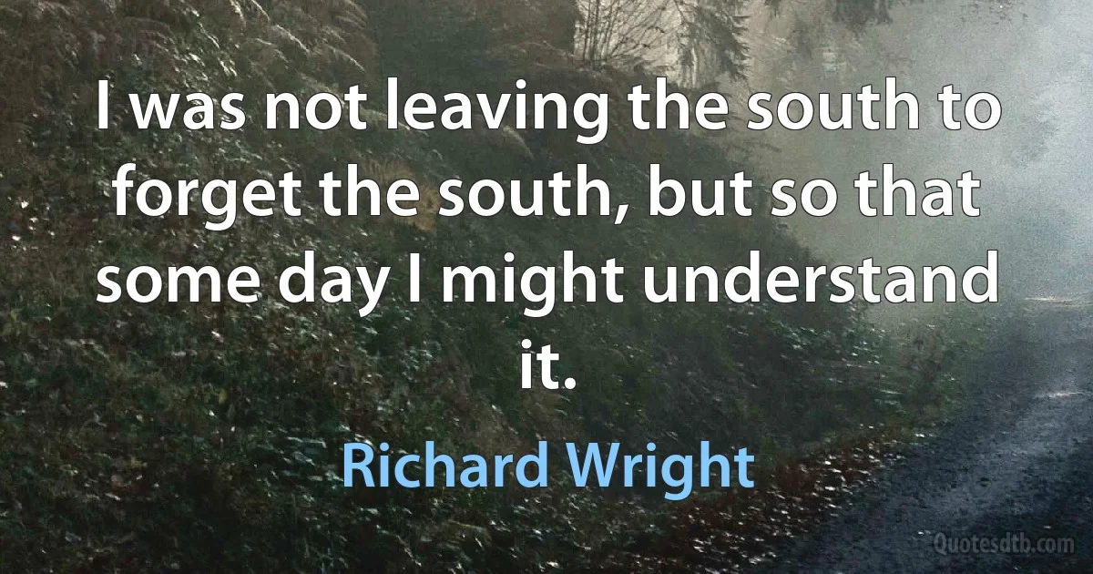 I was not leaving the south to forget the south, but so that some day I might understand it. (Richard Wright)