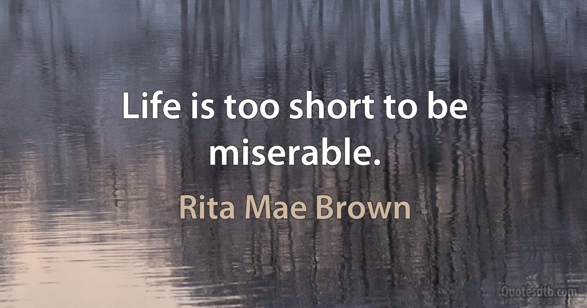 Life is too short to be miserable. (Rita Mae Brown)