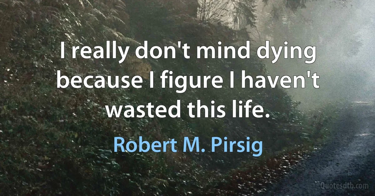 I really don't mind dying because I figure I haven't wasted this life. (Robert M. Pirsig)