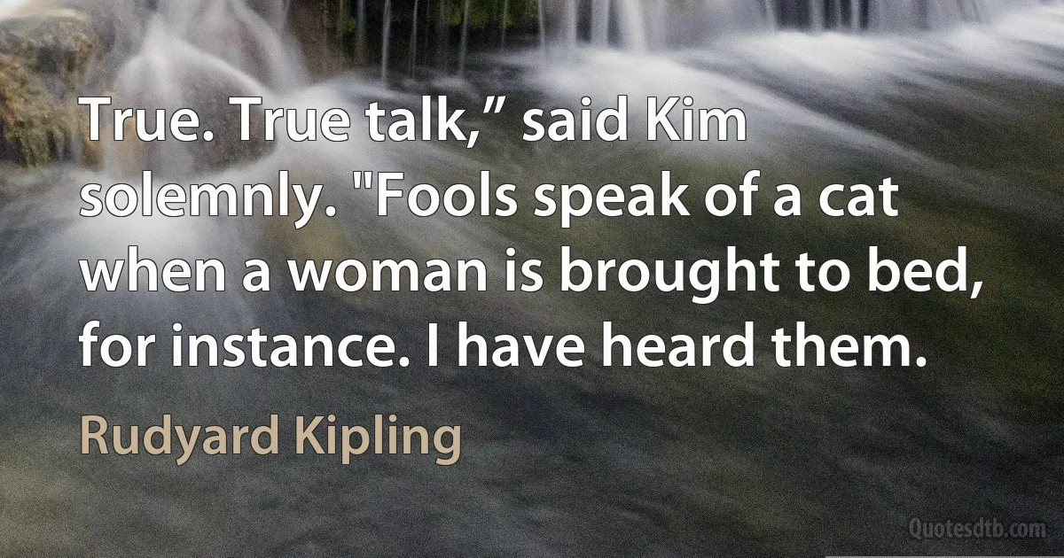 True. True talk,” said Kim solemnly. "Fools speak of a cat when a woman is brought to bed, for instance. I have heard them. (Rudyard Kipling)