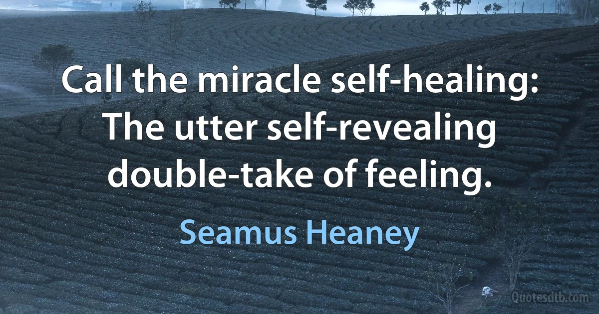 Call the miracle self-healing:
The utter self-revealing
double-take of feeling. (Seamus Heaney)