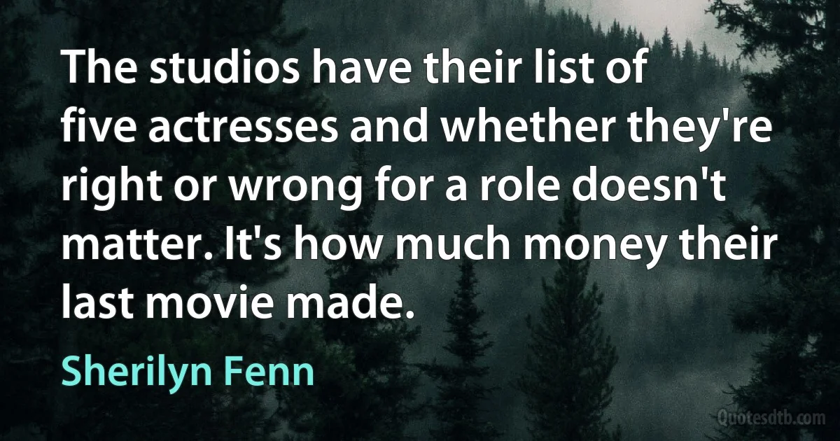 The studios have their list of five actresses and whether they're right or wrong for a role doesn't matter. It's how much money their last movie made. (Sherilyn Fenn)