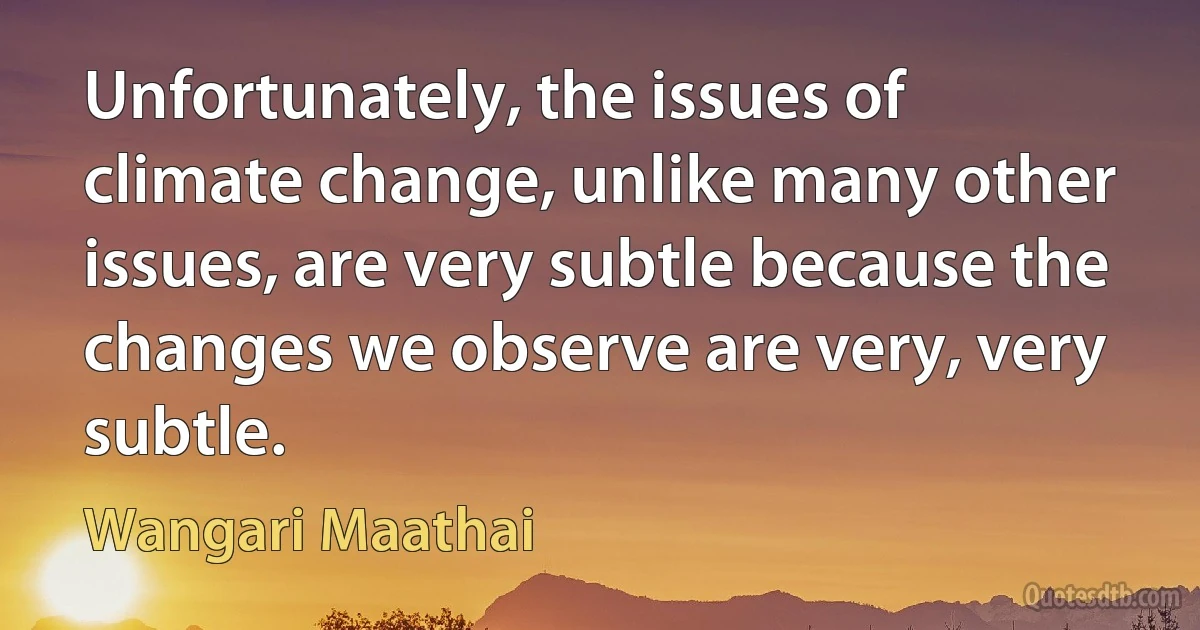 Unfortunately, the issues of climate change, unlike many other issues, are very subtle because the changes we observe are very, very subtle. (Wangari Maathai)