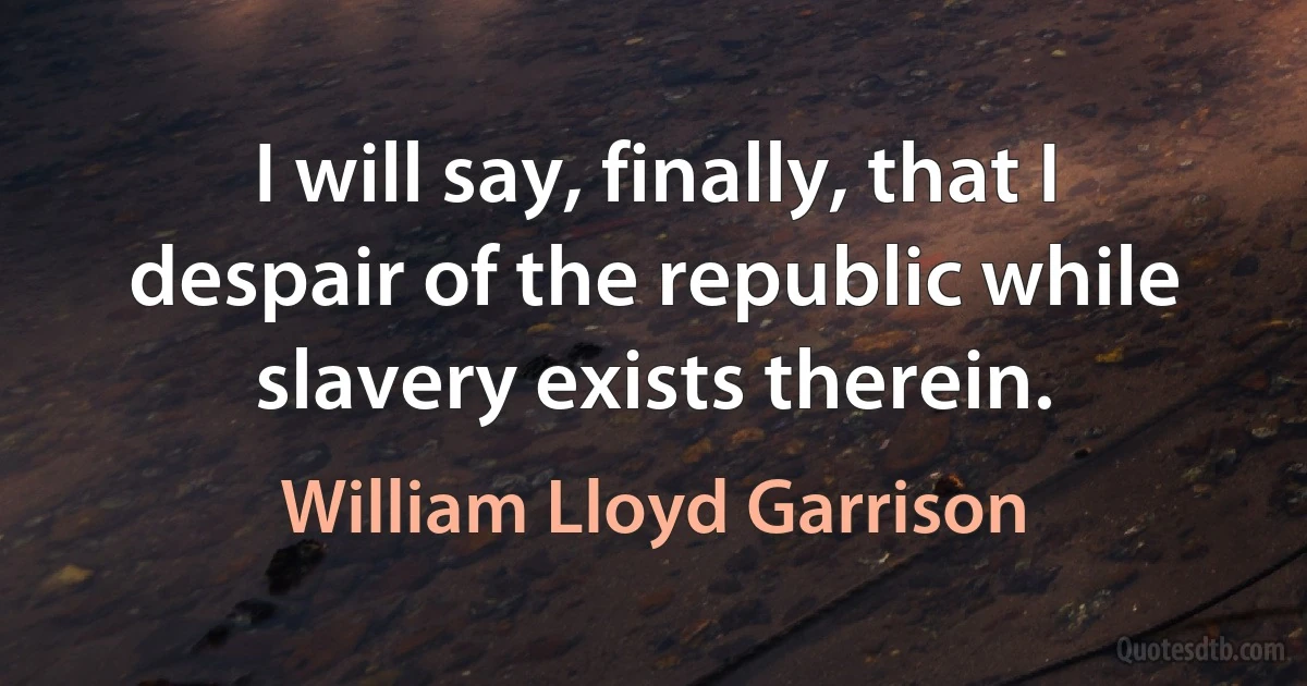 I will say, finally, that I despair of the republic while slavery exists therein. (William Lloyd Garrison)