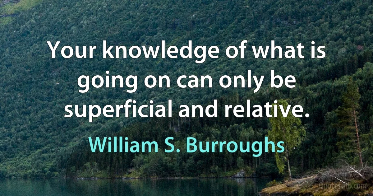 Your knowledge of what is going on can only be superficial and relative. (William S. Burroughs)