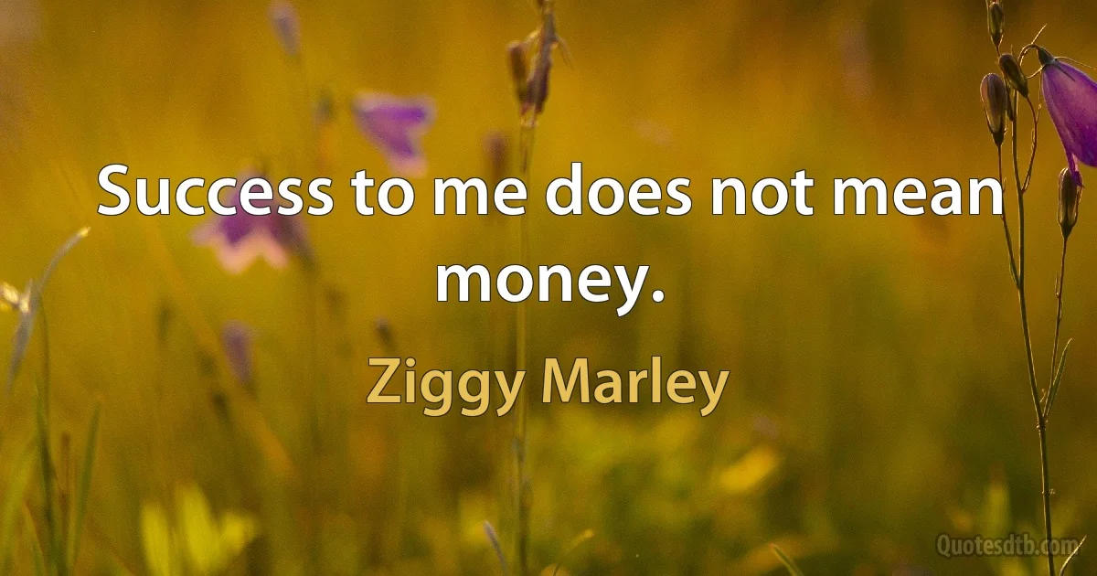 Success to me does not mean money. (Ziggy Marley)