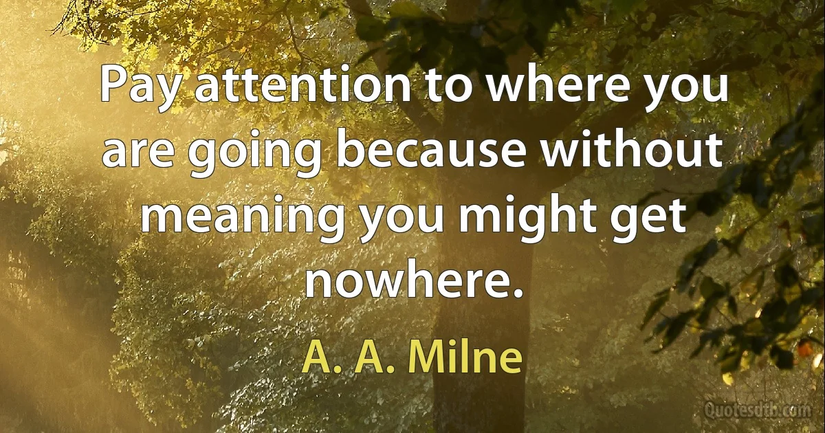 Pay attention to where you are going because without meaning you might get nowhere. (A. A. Milne)