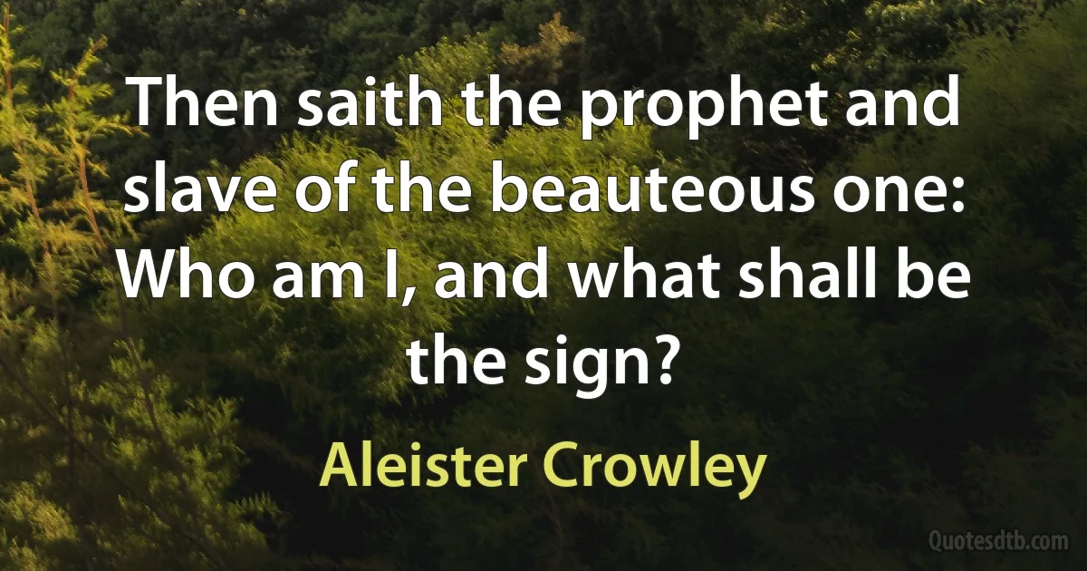 Then saith the prophet and slave of the beauteous one: Who am I, and what shall be the sign? (Aleister Crowley)