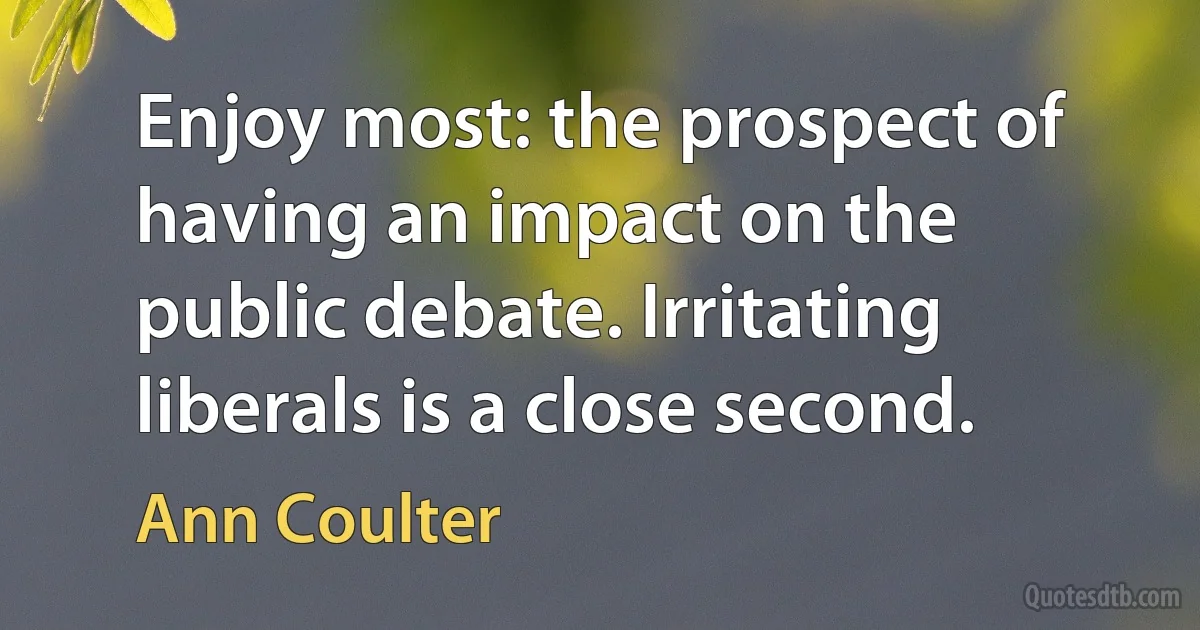 Enjoy most: the prospect of having an impact on the public debate. Irritating liberals is a close second. (Ann Coulter)