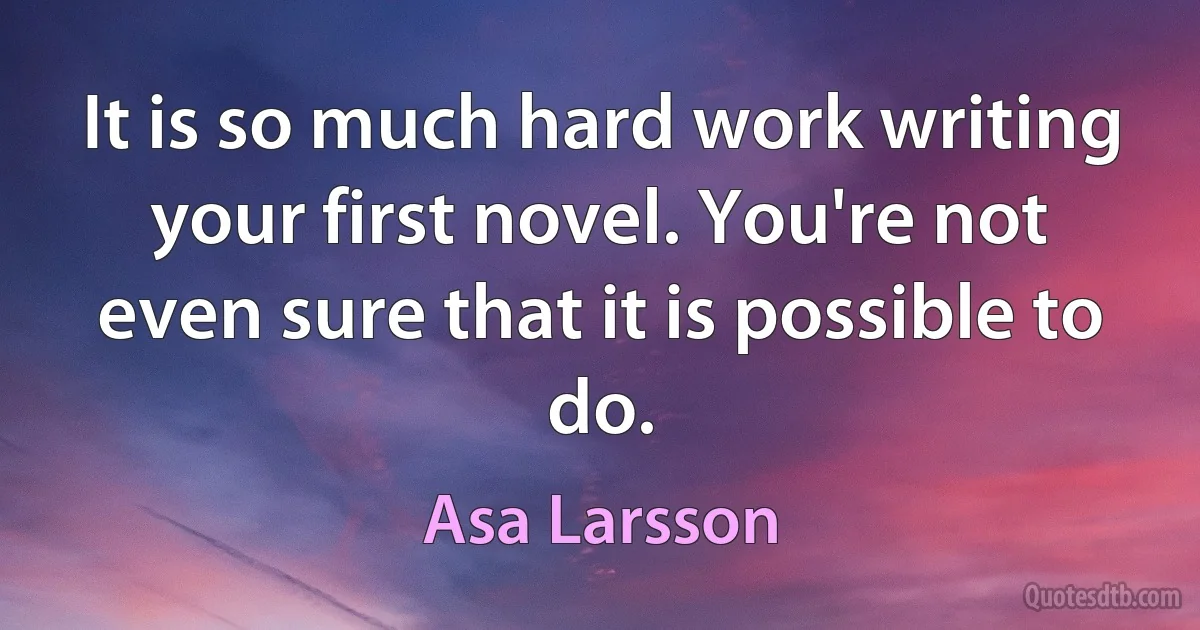 It is so much hard work writing your first novel. You're not even sure that it is possible to do. (Asa Larsson)