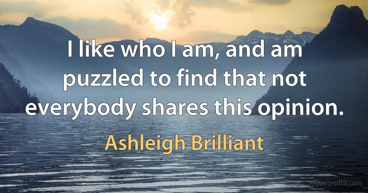 I like who I am, and am puzzled to find that not everybody shares this opinion. (Ashleigh Brilliant)